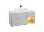 Villeroy und Boch Finion Waschtischunterschrank G171HFGJ 120cm, Abdeckplatte white matt, Emotion, Regal rechts Gold matt, Light grey matt