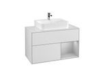 Villeroy und Boch Finion Waschtischunterschrank G121GJMT 100cm, Abdeckplatte white matt, Emotion, Regal rechts Light grey matt, White matt lacquer
