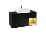 Villeroy und Boch Finion Waschtischunterschrank G172HFPH 120cm, Abdeckplatte black matt, Emotion, Regal rechts Gold matt, Glossy Black Lacquer