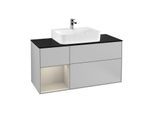 Villeroy und Boch Finion Waschtischunterschrank F162HHGJ 120cm, Abdeckplatte black matt, Regal links Sand Matt Lacquer, Light grey matt