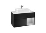Villeroy und Boch Finion Waschtischunterschrank G121GJPD 100cm, Abdeckplatte white matt, Emotion, Regal rechts Light grey matt, Black matt lacquer