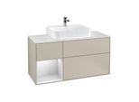 Villeroy und Boch Finion Waschtischunterschrank G161MTHH 120cm, Abdeckplatte white matt, Emotion, Regal links White matt lacquer, Sand Matt Lacquer