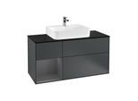 Villeroy und Boch Finion Waschtischunterschrank F162GKHG 120cm, Abdeckplatte black matt, Regal links Anthracite matt, Midnight Blue Matt Lacquer