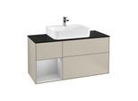 Villeroy und Boch Finion Waschtischunterschrank F162GJHH 120cm, Abdeckplatte black matt, Regal links Light grey matt, Sand Matt Lacquer