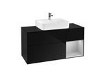Villeroy und Boch Finion Waschtischunterschrank F172GJPH 120cm, Abdeckplatte black matt, Regal rechts Light grey matt, Glossy Black Lacquer