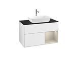 Villeroy und Boch Finion Waschtischunterschrank F782HHGF 100cm, Abdeckplatte black matt, Regale sand matt lacquer, Glossy white lacquer