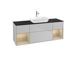 Villeroy und Boch Finion Waschtischunterschrank F862PCGJ 160cm, Abdeckplatte black matt, Regale Oak Veneer, Light grey matt