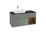 Villeroy und Boch Finion Waschtischunterschrank G812GNGM 120cm, Abdeckplatte black matt, Emotion, Regale Walnut Veneer, Olive Matt Lacquer