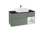 Villeroy und Boch Finion Waschtischunterschrank G172MTGM 120cm, Abdeckplatte black matt, Emotion, Regal rechts White matt lacquer, Olive Matt Lacquer