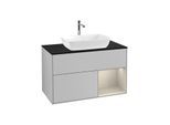 Villeroy und Boch Finion Waschtischunterschrank F782HHGJ 100cm, Abdeckplatte black matt, Regale sand matt lacquer, Light grey matt
