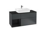Villeroy und Boch Finion Waschtischunterschrank F162PHHG 120cm, Abdeckplatte black matt, Regal links Glossy Black Lacquer, Midnight Blue Matt Lacquer