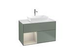 Villeroy und Boch Finion Waschtischunterschrank G771HHGM 100cm, Abdeckplatte white matt, Emotion, Regale sand matt lacquer, Olive Matt Lacquer
