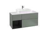 Villeroy und Boch Finion Waschtischunterschrank G161PHGM 120cm, Abdeckplatte white matt, Emotion, Regal links Glossy Black Lacquer, Olive Matt Lacquer