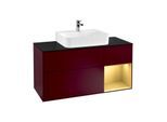 Villeroy und Boch Finion Waschtischunterschrank F172HFHB 120cm, Abdeckplatte black matt, Regal rechts Gold matt, Peony Matt