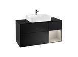 Villeroy und Boch Finion Waschtischunterschrank F172HHPD 120cm, Abdeckplatte black matt, Regal rechts Sand Matt, Black matt lacquer