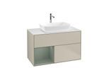 Villeroy und Boch Finion Waschtischunterschrank G771GMHH 100cm, Abdeckplatte white matt, Emotion, Regale Olive matt lacquer, Sand Matt Lacquer