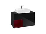 Villeroy und Boch Finion Waschtischunterschrank G112HBPH 100cm, Abdeckplatte black matt, Emotion, Regal links Peony, Glossy Black Lacquer