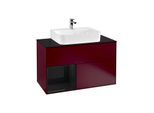 Villeroy und Boch Finion Waschtischunterschrank F112PHHB 100cm, Abdeckplatte white matt, Regal links Glossy Black Lacquer, Peony Matt