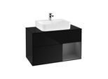 Villeroy und Boch Finion Waschtischunterschrank F122GKPH 100cm, Abdeckplatte black matt, Regal rechts Anthracite matt, Glossy Black Lacquer