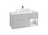 Villeroy und Boch Finion Waschtischunterschrank G171MTGJ 120cm, Abdeckplatte white matt, Emotion, Regal rechts White matt lacquer, Light grey matt