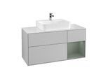 Villeroy und Boch Finion Waschtischunterschrank G171GMGJ 120cm, Abdeckplatte white matt, Emotion, Regal rechts Olive Matt Lacquer, Light grey matt