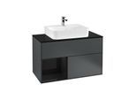 Villeroy und Boch Finion Waschtischunterschrank F112PHHG 100cm, Abdeckplatte white matt, Regal links Glossy Black Lacquer, Midnight Blue Matt Lacquer