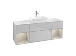 Villeroy und Boch Finion Waschtischunterschrank F861HHGJ 160cm, Abdeckplatte white matt, Regale sand matt lacquer, Light grey matt