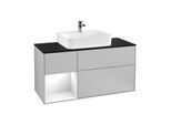 Villeroy und Boch Finion Waschtischunterschrank F162GFGJ 120cm, Abdeckplatte black matt, Regal links Glossy white lacquer, Light grey matt