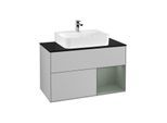Villeroy und Boch Finion Waschtischunterschrank F122GMGJ 100cm, Abdeckplatte black matt, Regal rechts Olive Matt Lacquer, Light grey matt