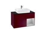 Villeroy und Boch Finion Waschtischunterschrank F122GJHB 100cm, Abdeckplatte black matt, Regal rechts Light grey matt, Peony Matt