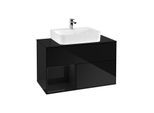 Villeroy und Boch Finion Waschtischunterschrank F112PHPH 100cm, Abdeckplatte white matt, Regal links Glossy Black Lacquer, Glossy Black Lacquer