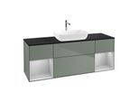 Villeroy und Boch Finion Waschtischunterschrank F862GJGM 160cm, Abdeckplatte black matt, Regale Light grey matt lacquer, Olive Matt Lacquer