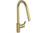 Ideal Standard Gusto Küchenarmatur BD414A2 brushed gold, mit hohem Rohrauslauf und herausziehbarer Handbrause