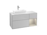 Villeroy und Boch Finion Waschtischunterschrank F811HHGJ 120cm, Abdeckplatte white matt, Regale sand matt lacquer, Light grey matt