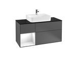 Villeroy und Boch Finion Waschtischunterschrank F162GFGK 120cm, Abdeckplatte black matt, Regal links Glossy white lacquer, Anthracite matt