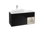 Villeroy und Boch Finion Waschtischunterschrank F811HHPH 120cm, Abdeckplatte white matt, Regale sand matt lacquer, Glossy Black Lacquer