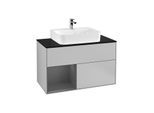 Villeroy und Boch Finion Waschtischunterschrank G112GKGJ 100cm, Abdeckplatte black matt, Emotion, Regal links Anthracite matt, Light grey matt