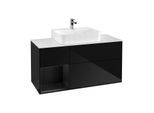 Villeroy und Boch Finion Waschtischunterschrank G161PDPH 120cm, Abdeckplatte white matt, Emotion, Regal links Black matt lacquer, Glossy Black Lacquer