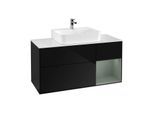 Villeroy und Boch Finion Waschtischunterschrank G171GMPH 120cm, Abdeckplatte white matt, Emotion, Regal rechts Olive Matt Lacquer, Glossy Black Lacquer
