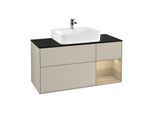 Villeroy und Boch Finion Waschtischunterschrank G172PCHH 120cm, Abdeckplatte black matt, Emotion, Regal rechts Oak Veneer, Sand Matt Lacquer