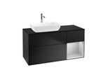 Villeroy und Boch Finion Waschtischunterschrank G812GJPD 120cm, Abdeckplatte black matt, Emotion, Regale Light grey matt lacquer, Black matt lacquer