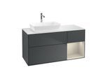 Villeroy und Boch Finion Waschtischunterschrank F811HHHG 120cm, Abdeckplatte white matt, Regale sand matt lacquer, Midnight Blue Matt Lacquer