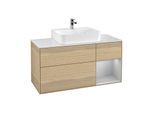 Villeroy und Boch Finion Waschtischunterschrank G171GJPC 120cm, Abdeckplatte white matt, Emotion, Regal rechts Light grey matt, Oak Veneer
