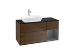 Villeroy und Boch Finion Waschtischunterschrank G812GKGN 120cm, Abdeckplatte black matt, Emotion, Regale Anthracite matt lacquer, Walnut veneer