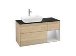 Villeroy und Boch Finion Waschtischunterschrank F812GJPC 120cm, Abdeckplatte black matt, Regale Light grey matt lacquer, Oak Veneer