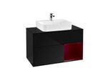 Villeroy und Boch Finion Waschtischunterschrank F122HBPH 100cm, Abdeckplatte black matt, Regal rechts Peony, Glossy Black Lacquer