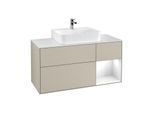 Villeroy und Boch Finion Waschtischunterschrank G171GFHH 120cm, Abdeckplatte white matt, Emotion, Regal rechts Glossy white lacquer, Sand Matt Lacquer