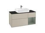 Villeroy und Boch Finion Waschtischunterschrank G172GMHH 120cm, Abdeckplatte black matt, Emotion, Regal rechts Olive Matt Lacquer, Sand Matt Lacquer
