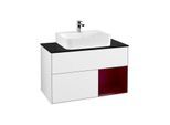 Villeroy und Boch Finion Waschtischunterschrank G122HBGF 100cm, Abdeckplatte black matt, Emotion, Regal rechts Peony, Glossy white lacquer