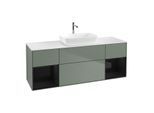 Villeroy und Boch Finion Waschtischunterschrank F861PHGM 160cm, Abdeckplatte white matt, Regale Glossy black lacquer, Olive Matt Lacquer